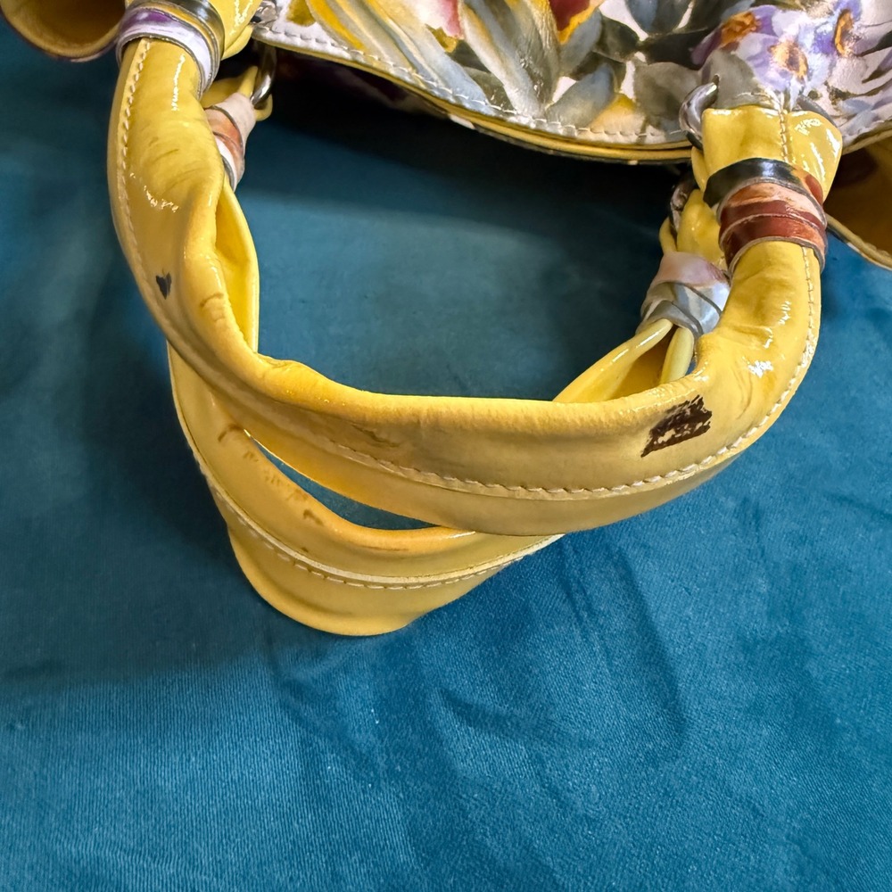 Cecconi Piero Italian Floral Leather Handbag Yellow Purple White Mini Tote Bag - Picture 7 of 15
